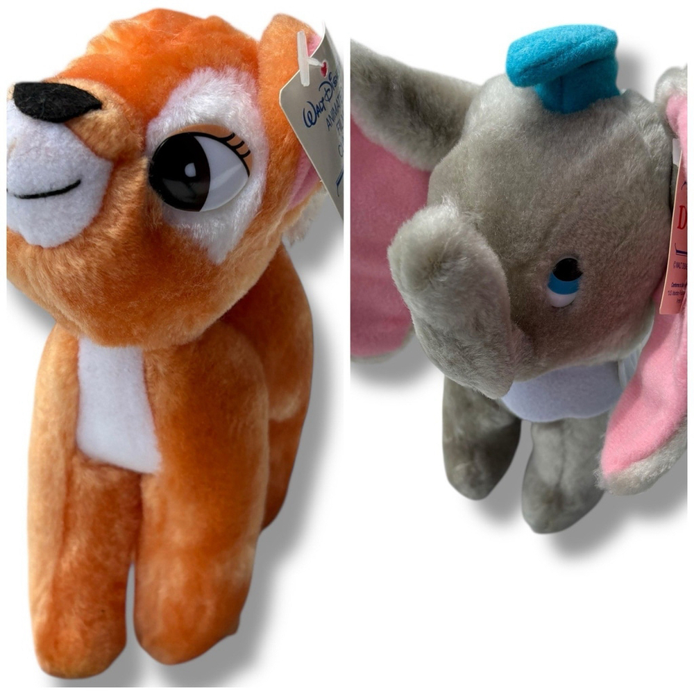 Walt Disney Animated Film Classic Bambi & Dumbo Stuffed Animal Plush VTG Korea